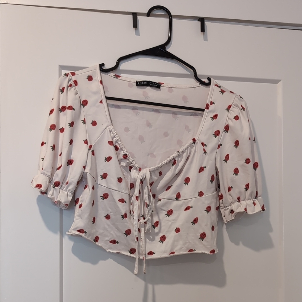 SHEIN White and Red Floral Blouse